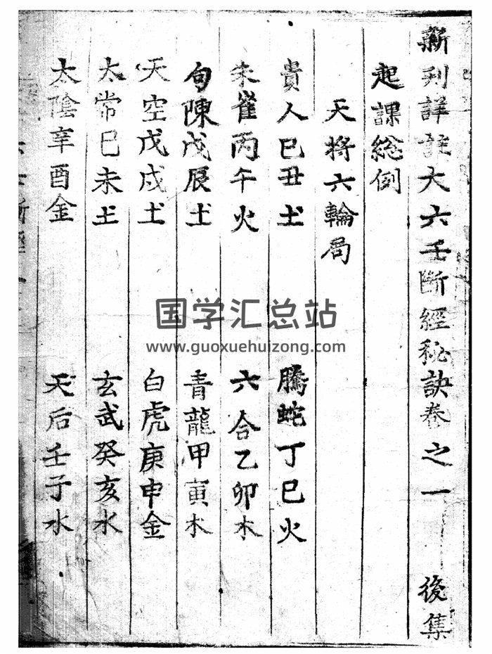 《新刊详注大六壬断经秘诀集》五卷古本167页-封面六壬