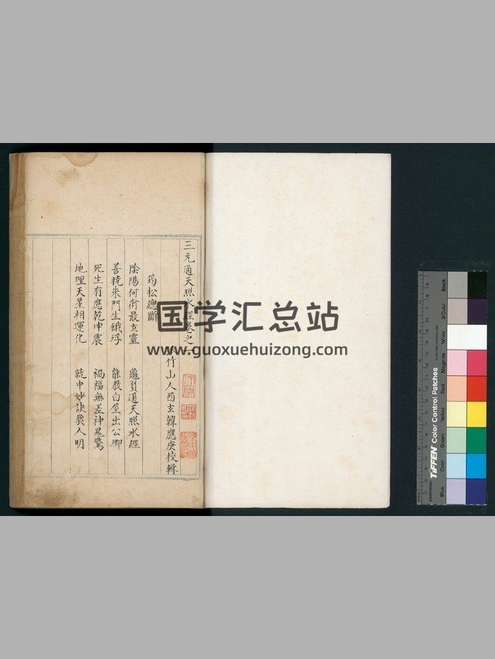 《三元通天照水经》四卷 [明]韩应庚撰 明弘治间蓝格钞本 明弘治十五年孙磐手跋-封面风水堪舆