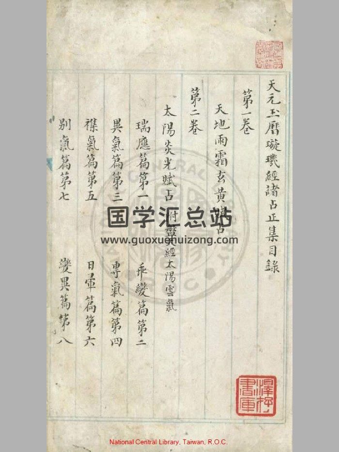 《天元玉历璇玑经诸占正集》[明]詹斌编.明蓝格精钞彩绘本-封面易学相关