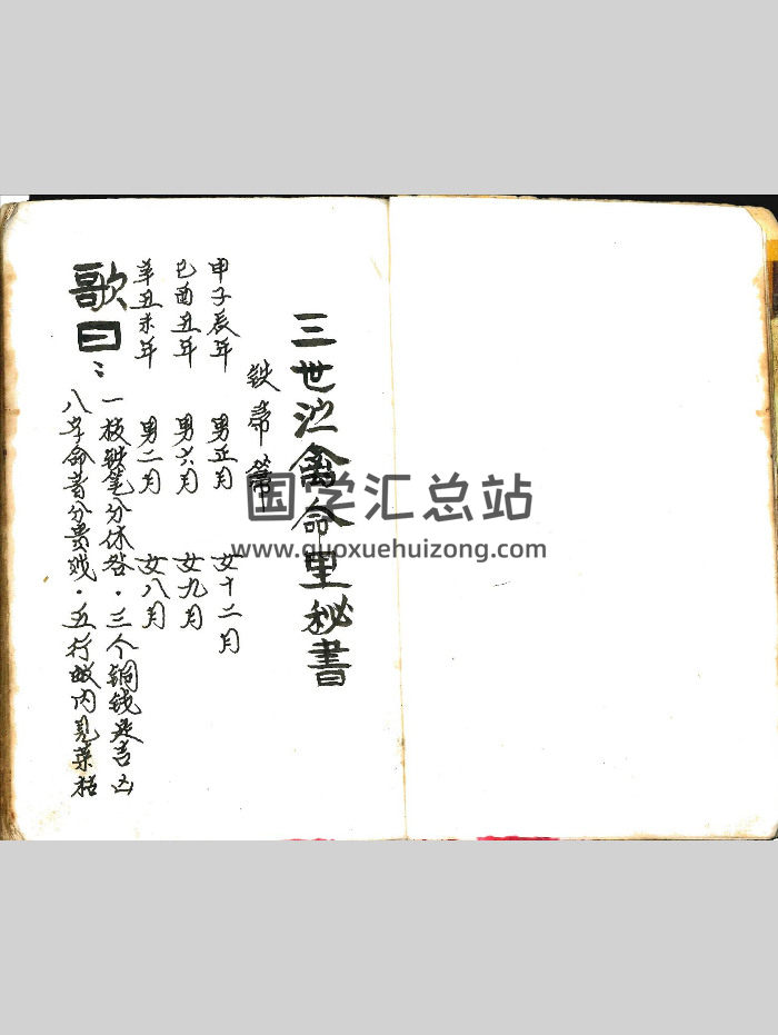 《三世演禽命理秘书》168页高清手写本-封面命理