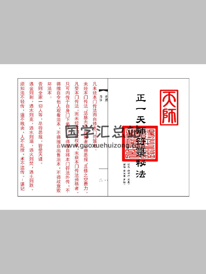 《正一天师符箓秘法》传度方可用 现代75双页-封面道法符咒