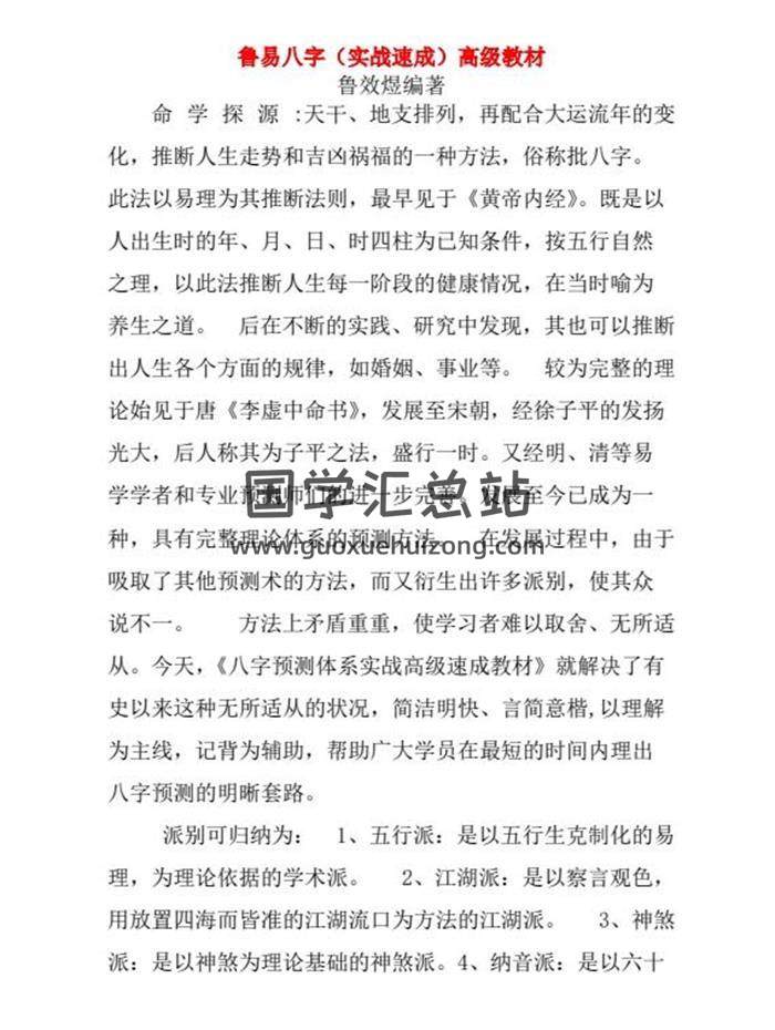 鲁效煜《鲁易八字实战速成高级教材》256页PDF电子书-封面四柱八字